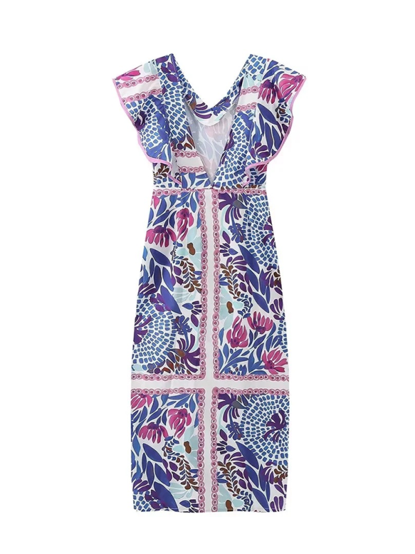 Levoire | Nouvelle robe à volants à col en V avec dos dénudé motif