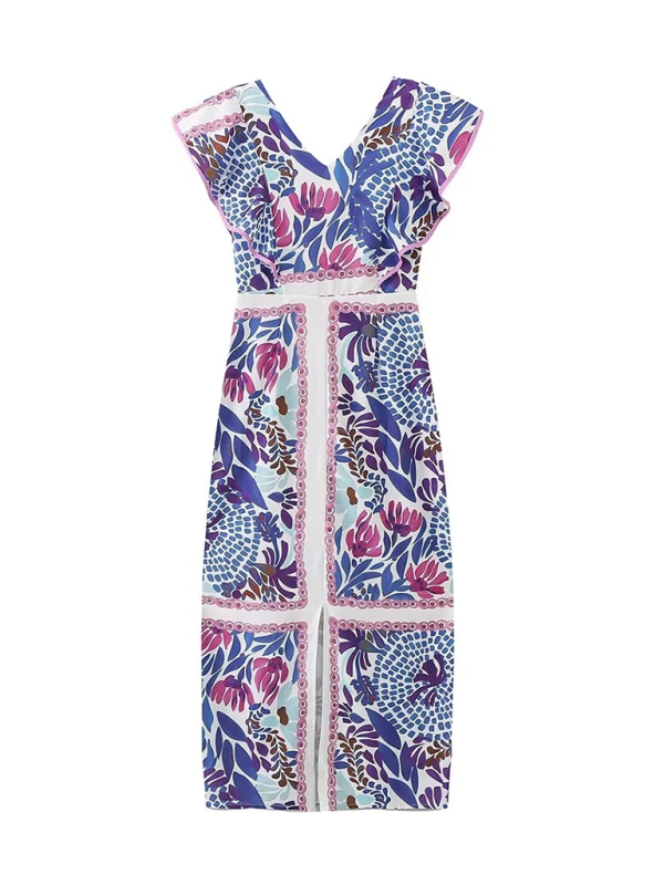 Levoire | Nouvelle robe à volants à col en V avec dos dénudé motif