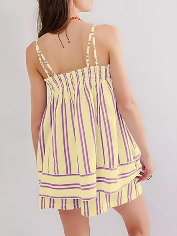 Levoire | Nouveau haut à rayures imprimé pour femmes avec bretelles + ensemble de shorts