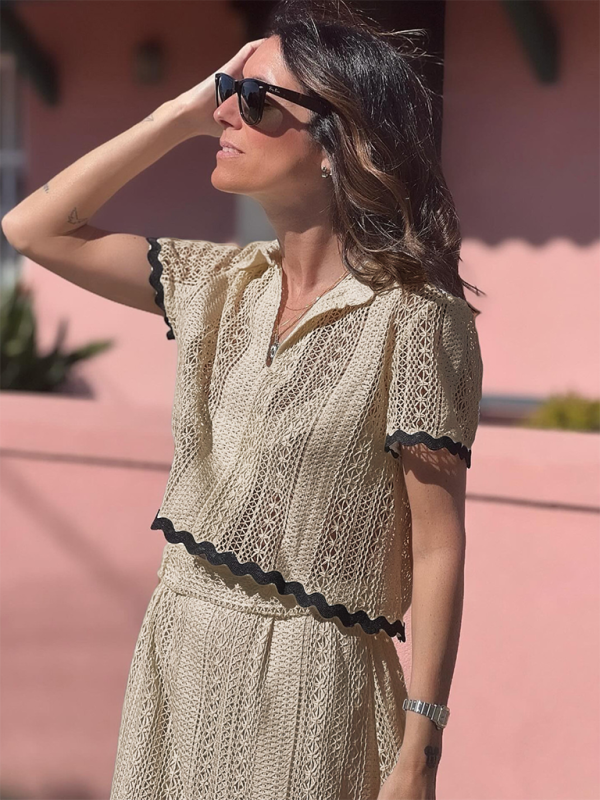 Levoire | Nouvelle femme confortable décontractée col de chemise dentelle longue jupe robe