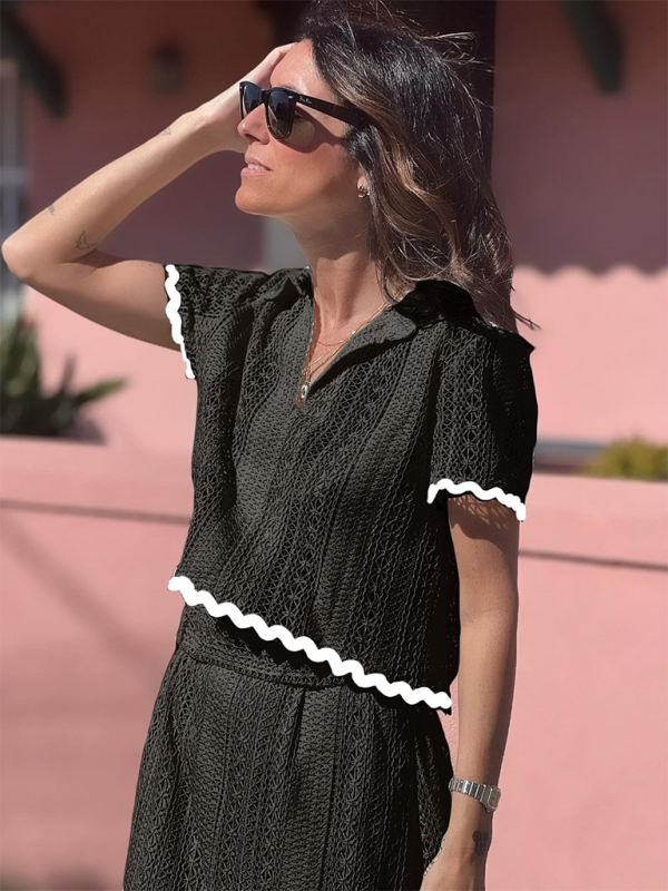 Levoire | Nouvelle femme confortable décontractée col de chemise dentelle longue jupe robe