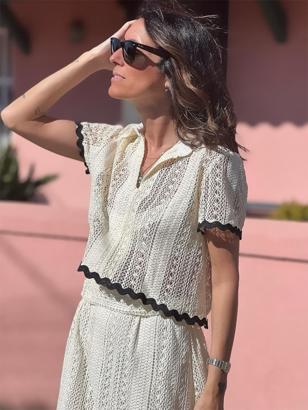 Levoire | Nouvelle femme confortable décontractée col de chemise dentelle longue jupe robe