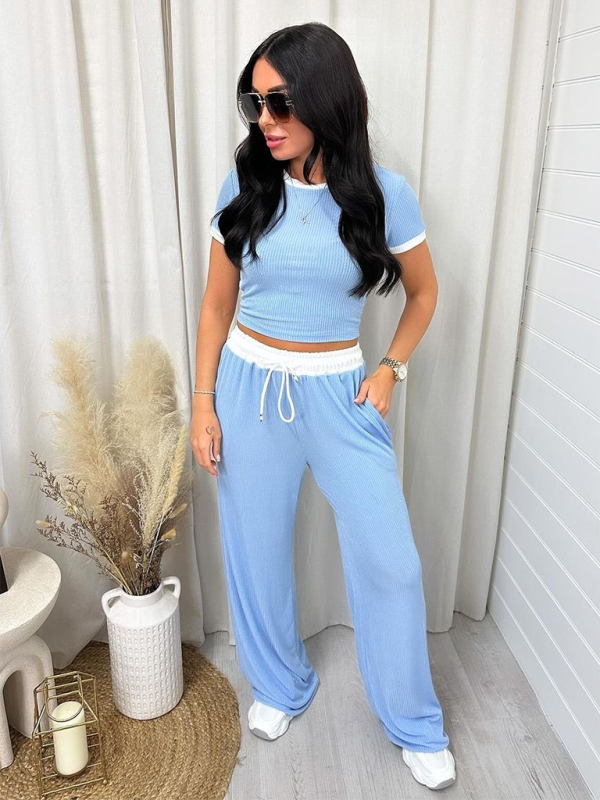 Levoire | Femmes Col rond Couleur contrastée Manches courtes Mode Vêtements Pantalons fendus Tenue de sport