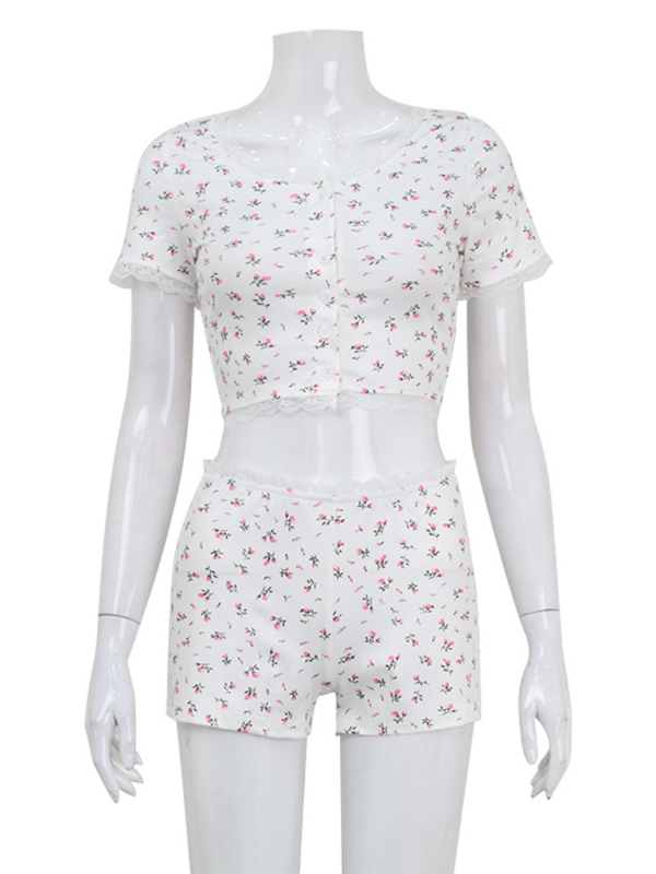 Levoire | Haut à capuchon floral loose et short Ensemble deux pièces Muster1