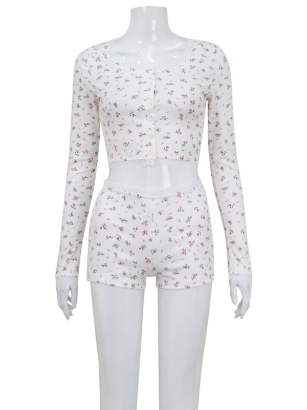 Levoire | Haut à capuchon floral loose et short Ensemble deux pièces