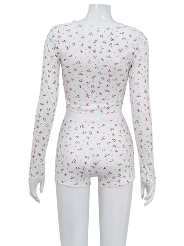 Levoire | Haut à capuchon floral loose et short Ensemble deux pièces