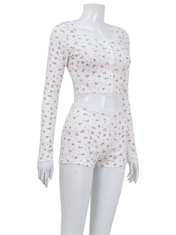 Levoire | Haut à capuchon floral loose et short Ensemble deux pièces