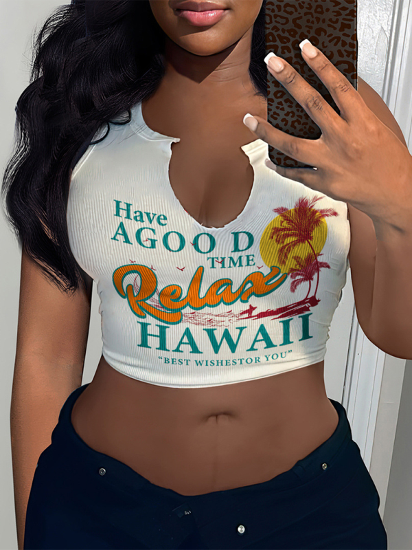 Levoire | Vêtements pour femmes T-shirt sexy en lettres Top sans bretelles Découpe en U Petit top Muster1