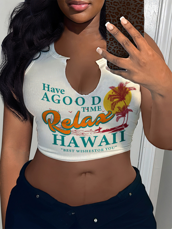 Levoire | Vêtements pour femmes T-shirt sexy en lettres Top sans bretelles Découpe en U Petit top