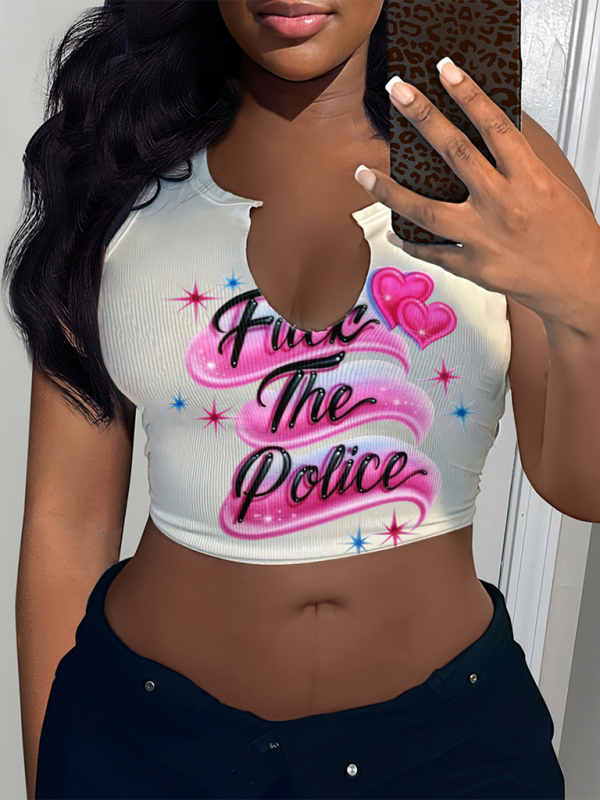 Levoire | Vêtements pour femmes T-shirt sexy en lettres Top sans bretelles Découpe en U Petit top