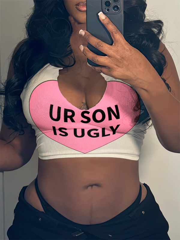 Levoire | Vêtements pour femmes T-shirt sexy en lettres Top sans bretelles Découpe en U Petit top