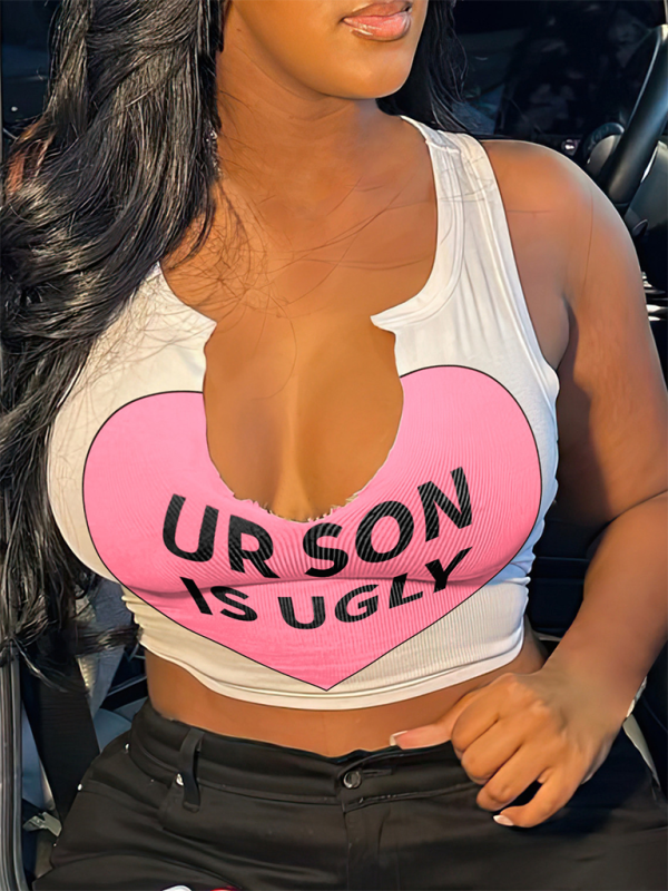 Levoire | Vêtements pour femmes T-shirt sexy en lettres Top sans bretelles Découpe en U Petit top Kaava4