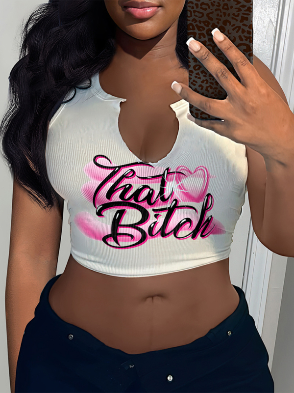 Levoire | Vêtements pour femmes T-shirt sexy en lettres Top sans bretelles Découpe en U Petit top