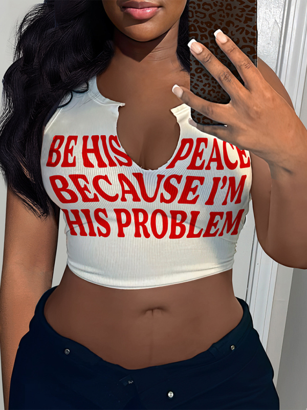 Levoire | Vêtements pour femmes T-shirt sexy en lettres Top sans bretelles Découpe en U Petit top