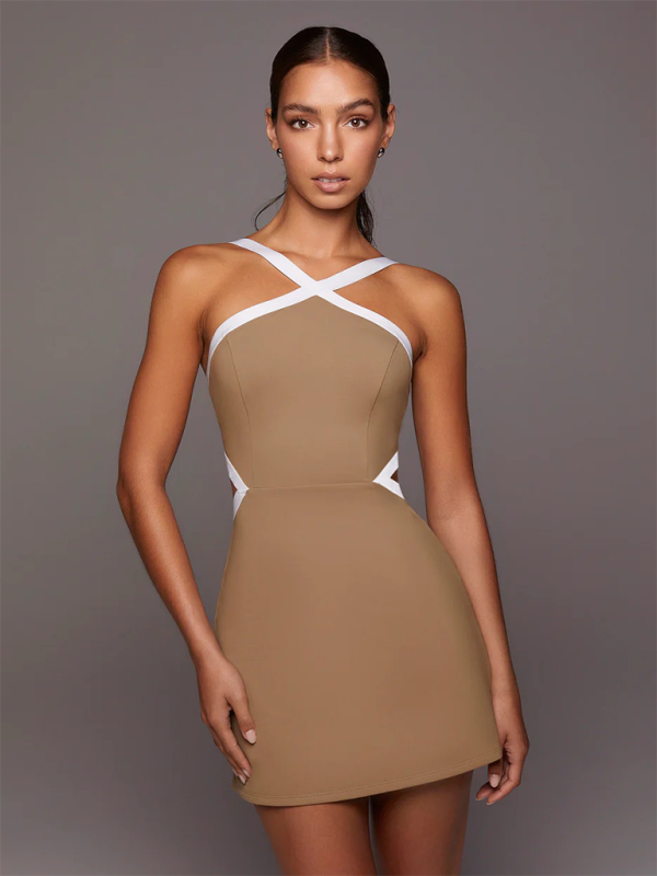Levoire | Femmes nouvelle couleur-écart simple anti-allergie confortable vêtements de yoga tennis dévoiler ventre robe Karamelli