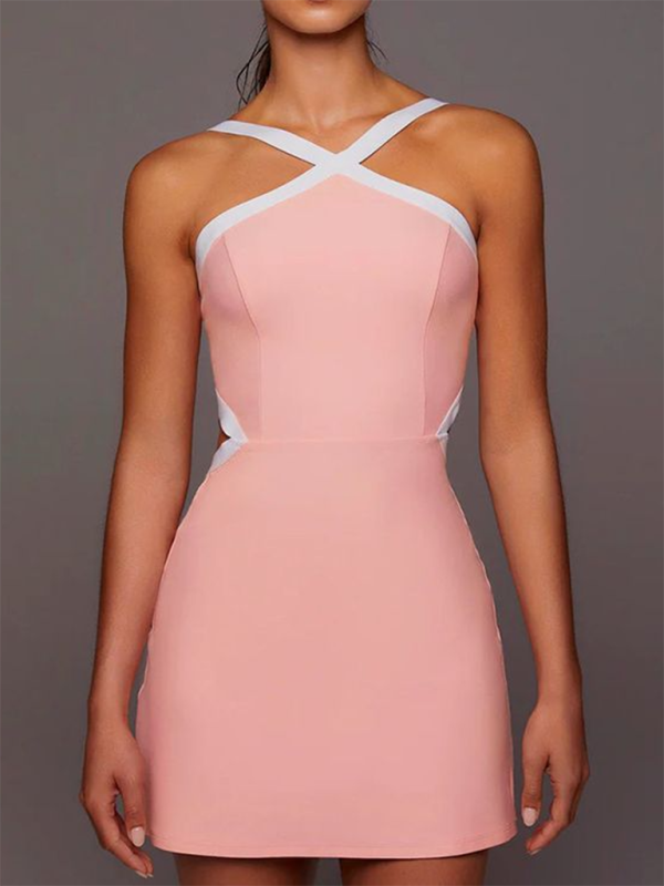 Levoire | Femmes nouvelle couleur-écart simple anti-allergie confortable vêtements de yoga tennis dévoiler ventre robe Rosa