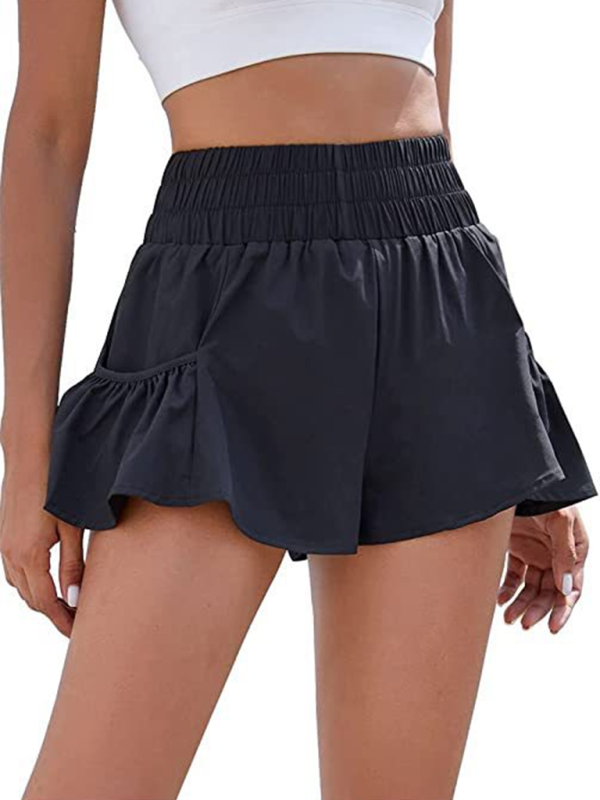 Levoire | Femmes Fitness Course Rapide Sèche Taille Haute Shorts Avec Poches Musta