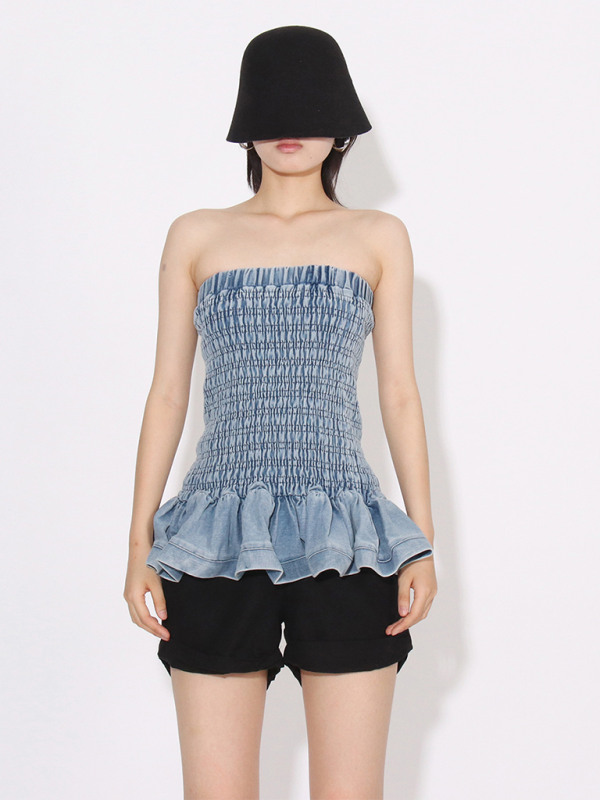 Levoire | Uusi Motetrend Multifuntionnel Volant Denim Bandeau-Top