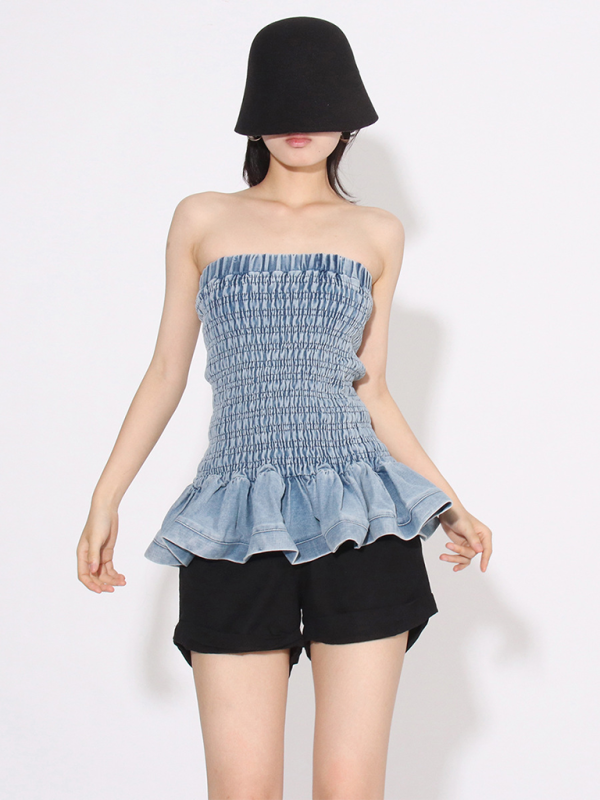 Levoire | Uusi Motetrend Multifuntionnel Volant Denim Bandeau-Top