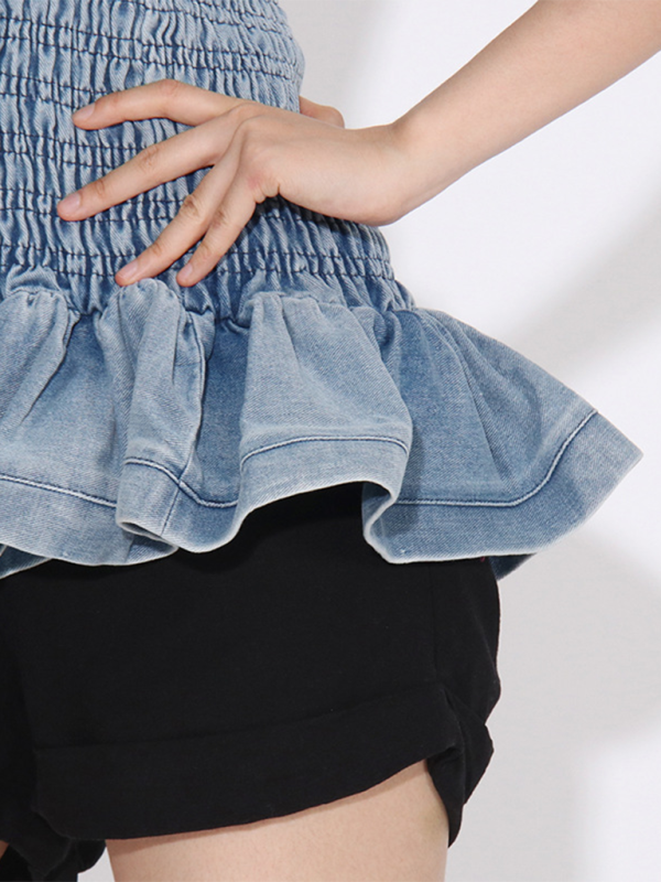 Levoire | Uusi Motetrend Multifuntionnel Volant Denim Bandeau-Top