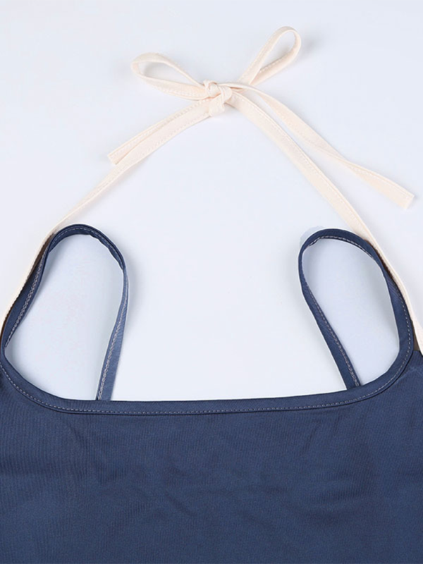 Levoire | Couleur contrastante Lacet Slim Fit sexy Dos Top