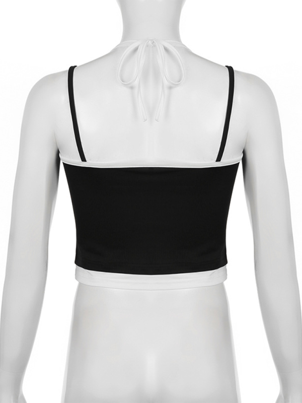 Levoire | Couleur contrastante Lacet Slim Fit sexy Dos Top