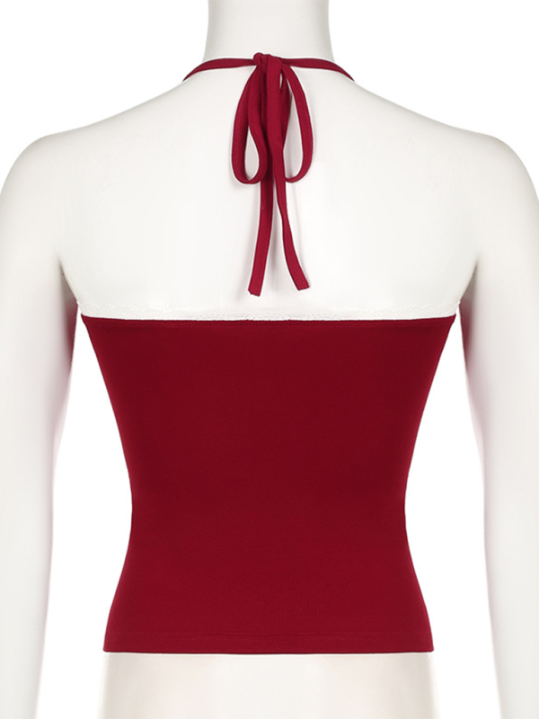 Levoire | Uringning couture aiguë couture petite plis halterneck bandeau rouge haut gilet