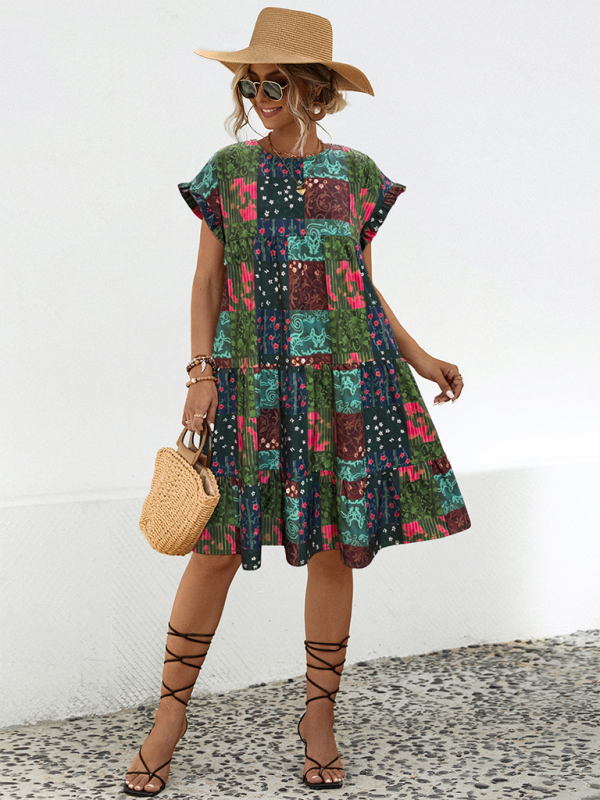 Levoire | Robe A-line imprimée froissée ample pour femmes