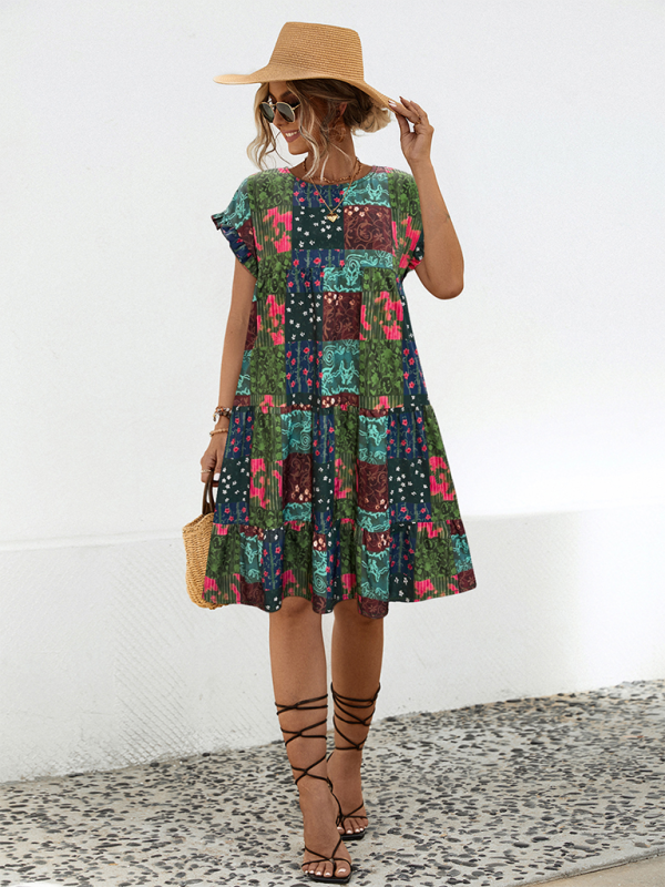Levoire | Robe A-line imprimée froissée ample pour femmes