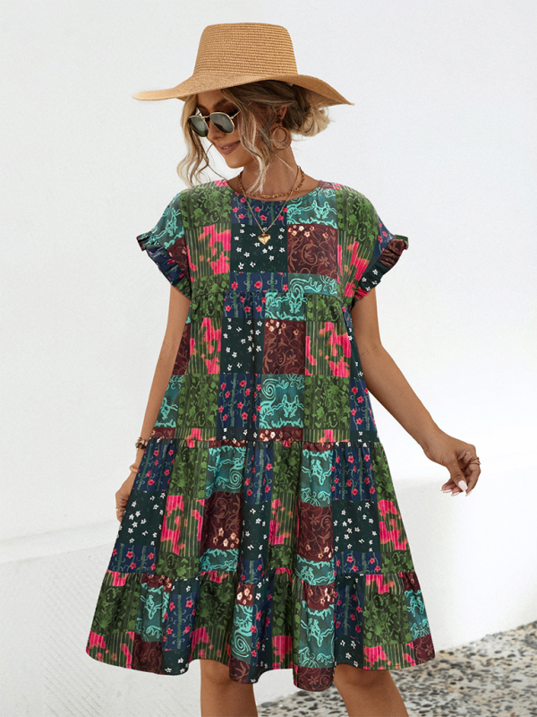 Levoire | Robe A-line imprimée froissée ample pour femmes