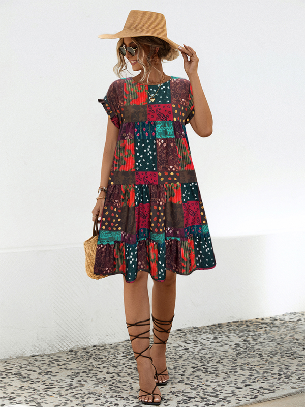 Levoire | Robe A-line imprimée froissée ample pour femmes