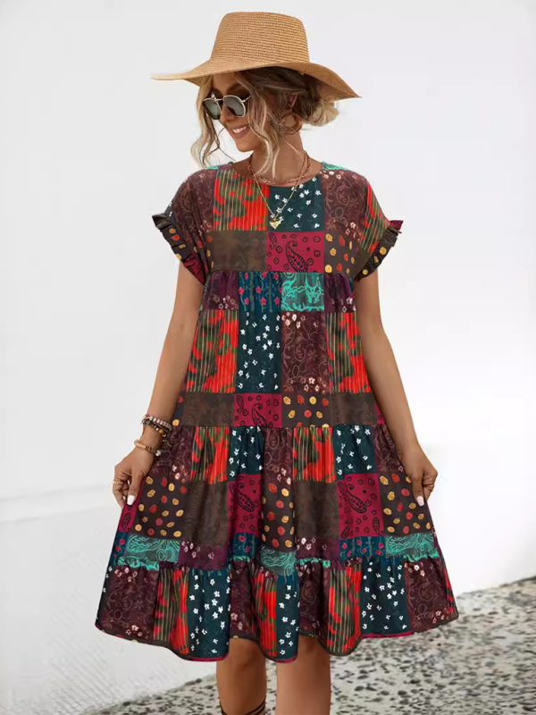 Levoire | Robe A-line imprimée froissée ample pour femmes