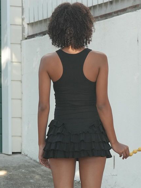 Levoire | Robe sexy courte à volants sans manches à encolure ronde