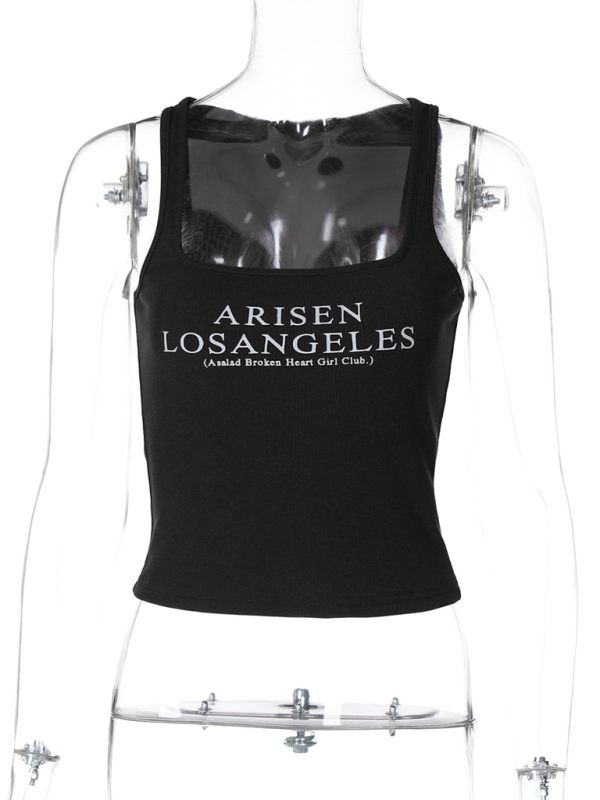 Levoire | Pour les femmes nouveau style impression de lettre U en col dégagé sans manches slim-fit sous-vêtement haut