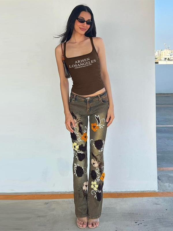 Levoire | Pour les femmes nouveau style impression de lettre U en col dégagé sans manches slim-fit sous-vêtement haut
