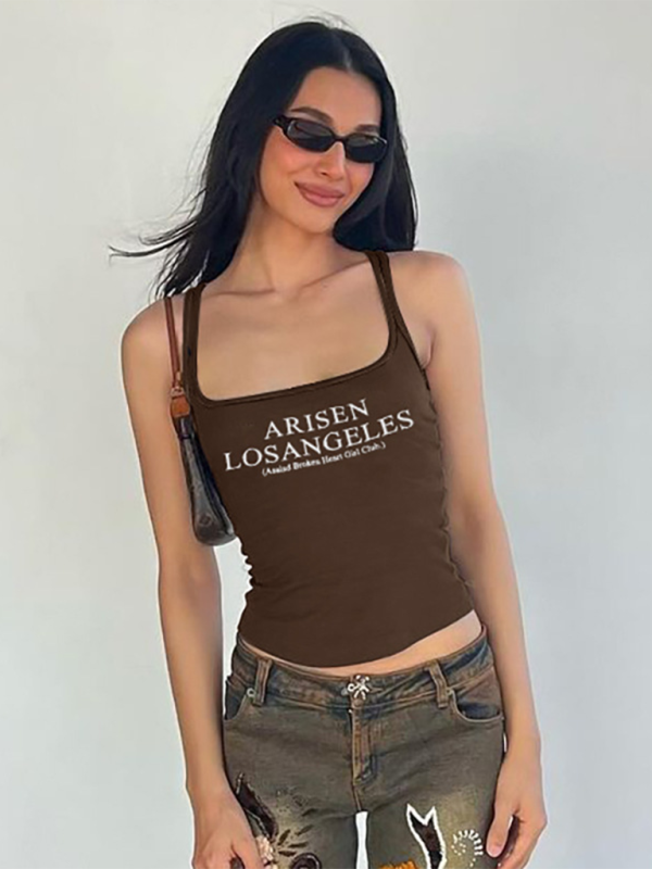 Levoire | Pour les femmes nouveau style impression de lettre U en col dégagé sans manches slim-fit sous-vêtement haut Kaffe