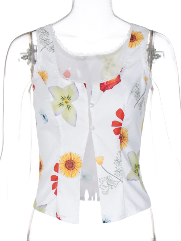 Levoire | Nouveau style col carré sans manches gilet à boutons court à taille nu