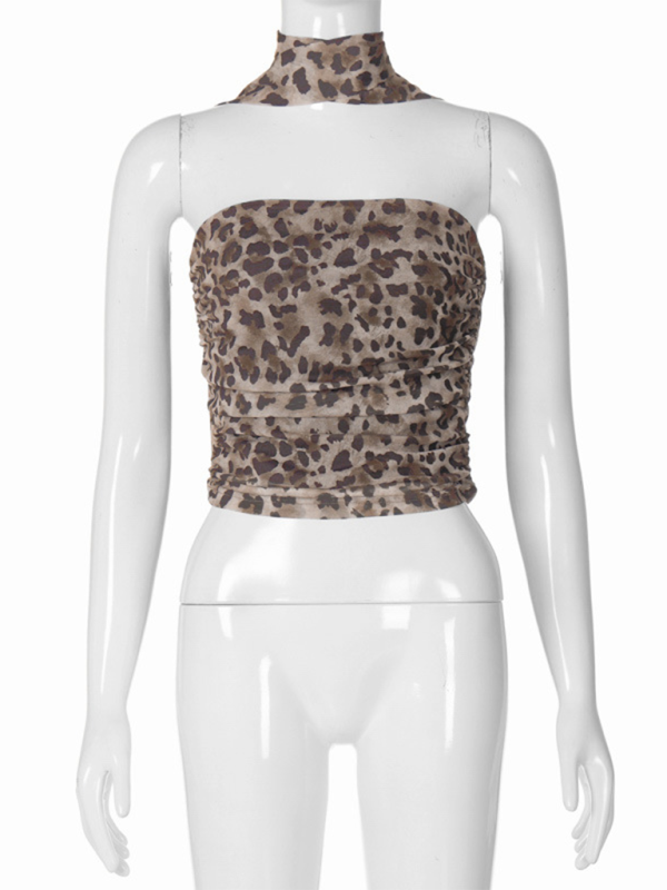 Levoire | Nouveau motif léopard Hei Fille Chaude Hauts à col rond en tube Ajustement mince Top