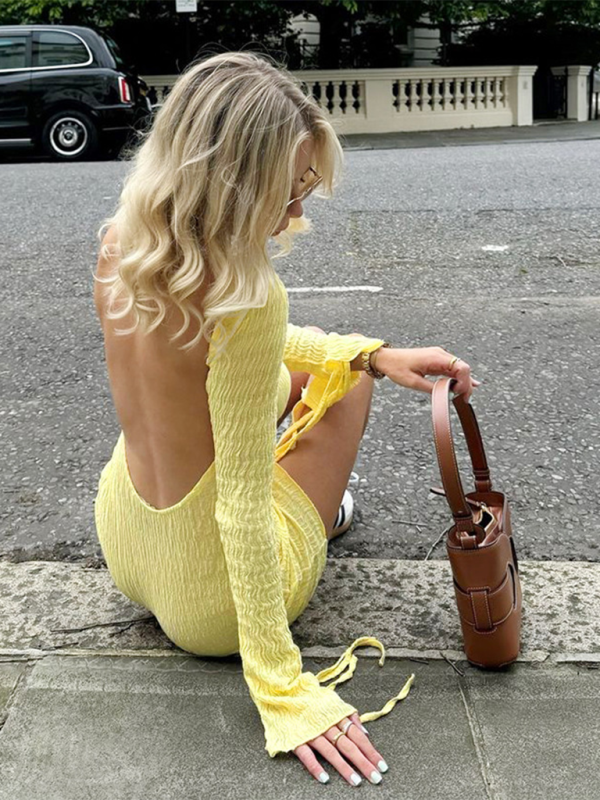 Levoire | Nouvelle mode simple col rond à manches longues pour fille sexy grand dos ajusté robe de hanche