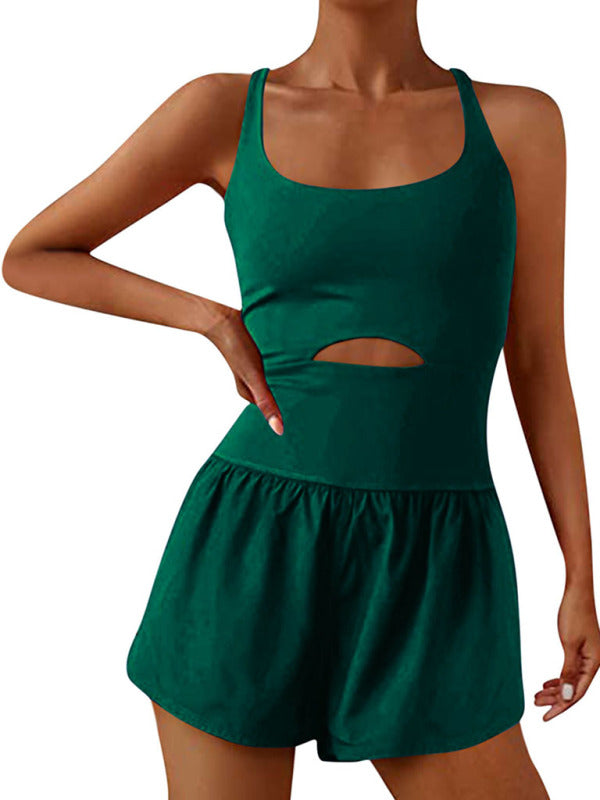 Levoire | Pour les femmes jolie dos à double bretelle ajusté combinaison de yoga combinaison de sport shorts Jasper vert noir