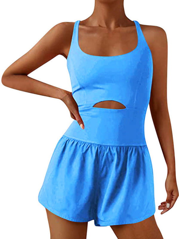 Levoire | Pour les femmes jolie dos à double bretelle ajusté combinaison de yoga combinaison de sport shorts Azul ciel