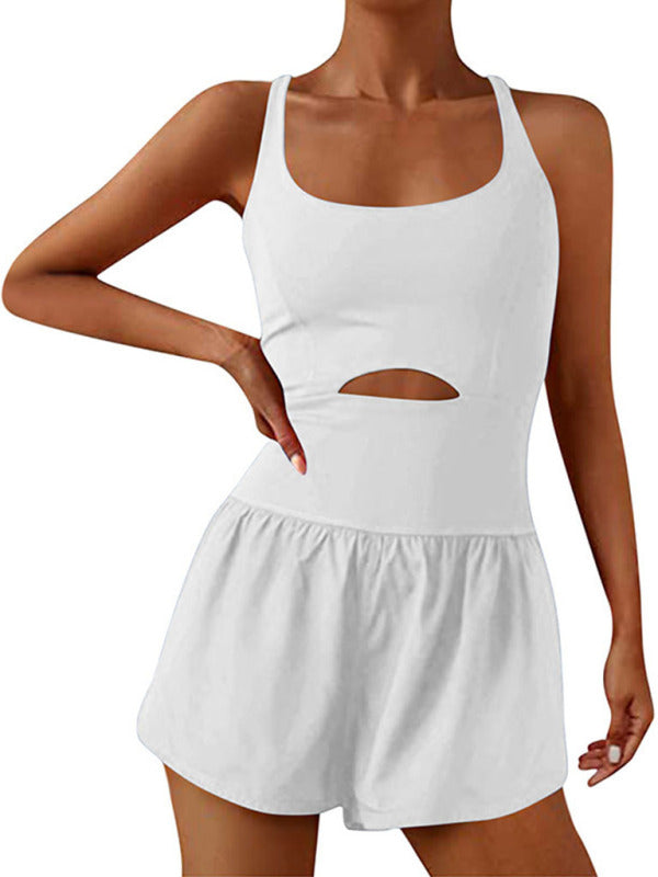 Levoire | Pour les femmes jolie dos à double bretelle ajusté combinaison de yoga combinaison de sport shorts Blanc
