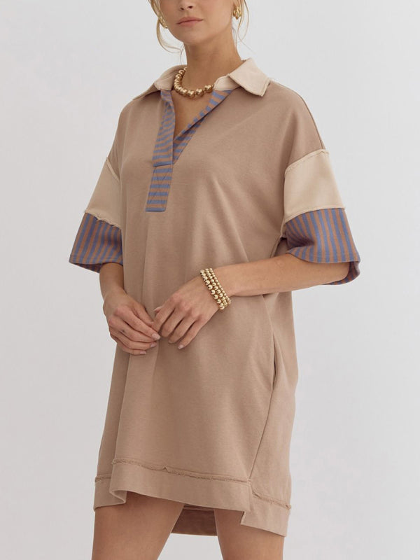 Levoire | Coton Rayé Unicolore Polo Revers T-shirt Décontracté Jupe Courte