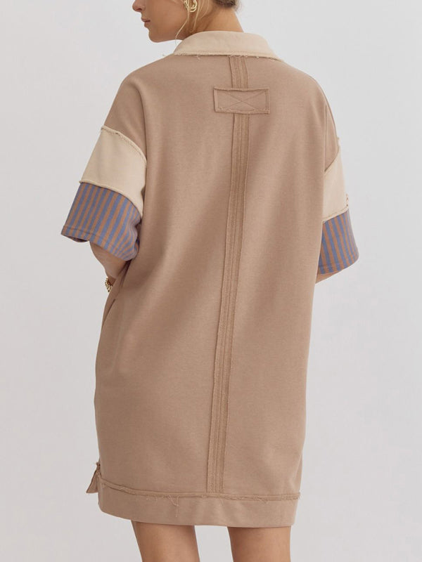 Levoire | Coton Rayé Unicolore Polo Revers T-shirt Décontracté Jupe Courte