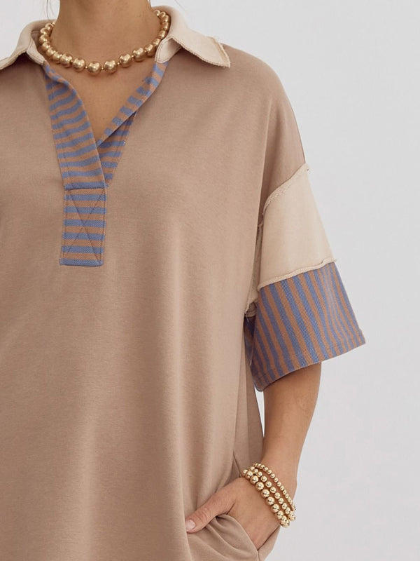 Levoire | Coton Rayé Unicolore Polo Revers T-shirt Décontracté Jupe Courte