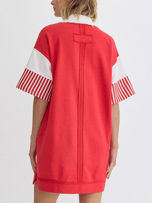 Levoire | Coton Rayé Unicolore Polo Revers T-shirt Décontracté Jupe Courte