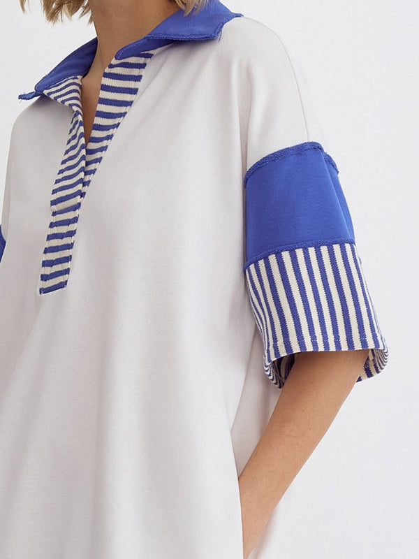 Levoire | Coton Rayé Unicolore Polo Revers T-shirt Décontracté Jupe Courte