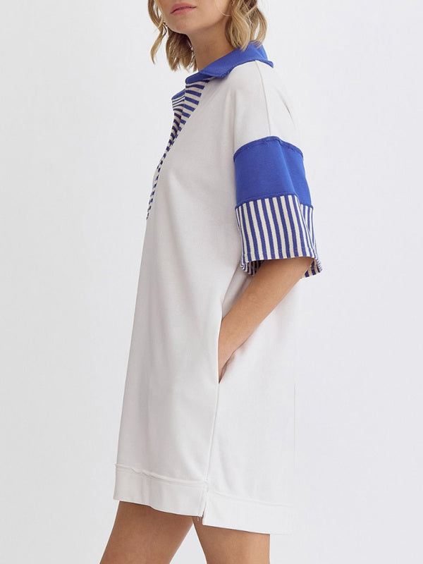 Levoire | Coton Rayé Unicolore Polo Revers T-shirt Décontracté Jupe Courte