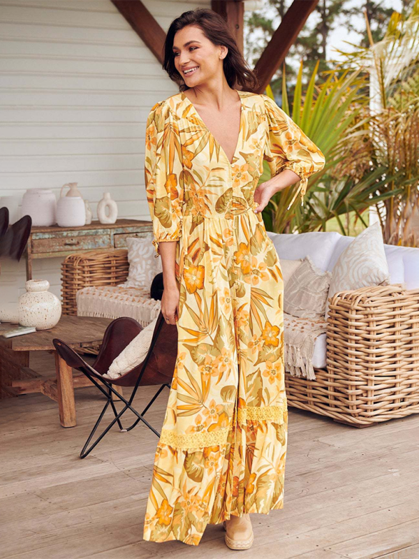 Levoire | Bohemei Imprimé Sexy V-Décolleté Avec Fermeture À Boutons Robe