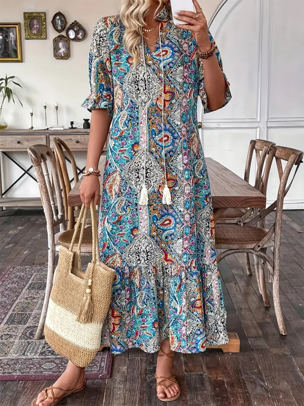 Levoire | Robe sans manches plissée à b retot imprimé pour femmes Bleu
